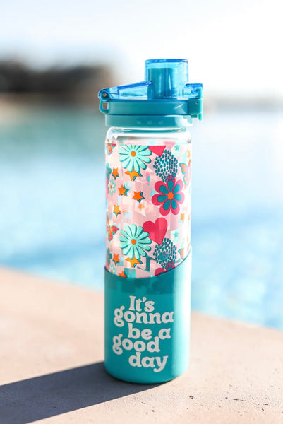 Glass Water Bottle (Teal) - It's Gonna To Be A Good Day