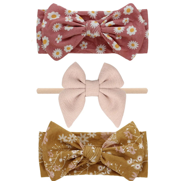 Floral Bamboo and Cream Bow Headband Gift Set